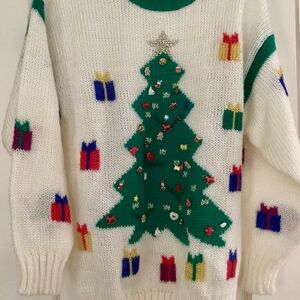 Pinwheels Holiday Tree Sweater with real ornaments EUC size M